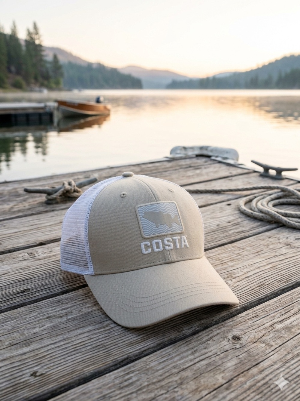 Costa Beige and White Mesh Trucker Hat